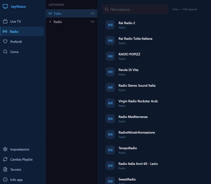 Migliaia di radio online da tutto il mondo su JeyVision Pro